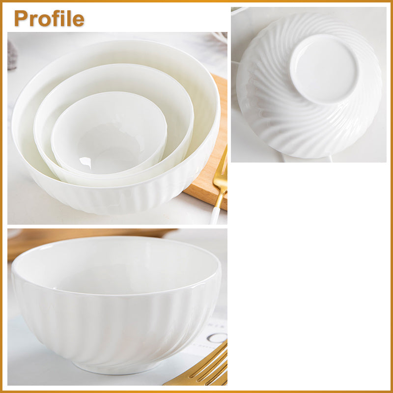 Bone China Round Bowl - with Curved Ridges