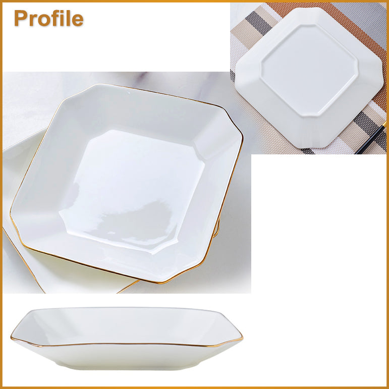 Bone China Dinnerware - Octagon Plate with Gold Rim