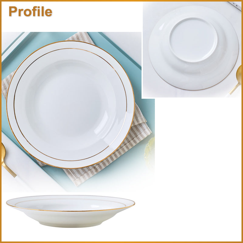 Bone China Soup Plate - White with Gold Rim