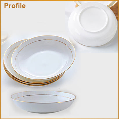 Bone China Dinnerware - Soup Plate with Gold Rim