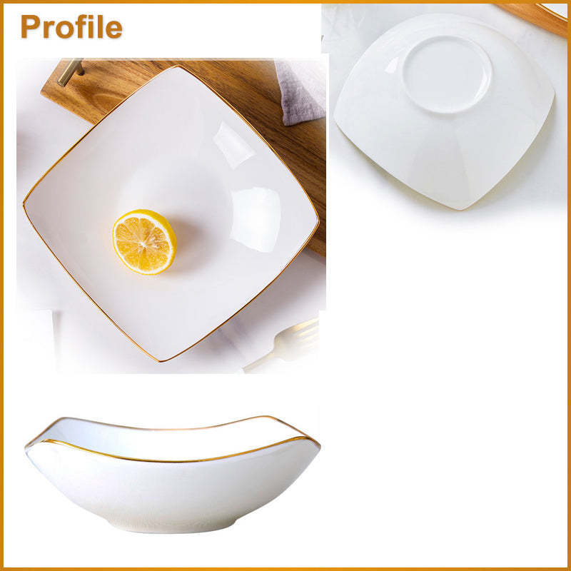 Bone China Square Plate - Curved Edge with Upward Angles