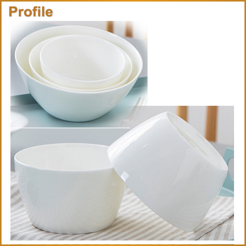 Bone China Tableware - Round Bowl with Ridges on Four Sides