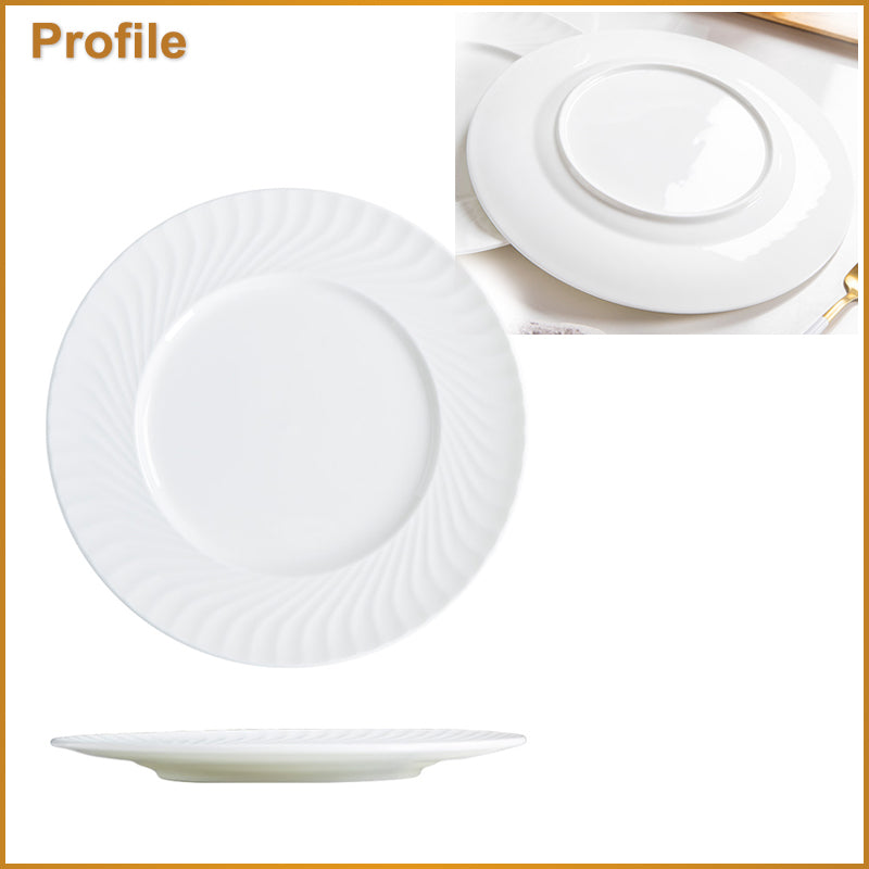 Bone China Dinner Plate - with Ribbed Front Edge