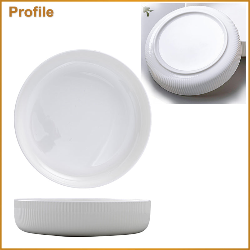 Bone China Dinnerware - Ribbed Plate in Creamy White