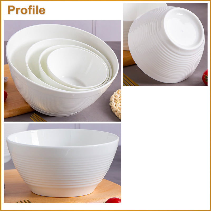 Bone China Round Bowl - Horizontal Ridges on Surface