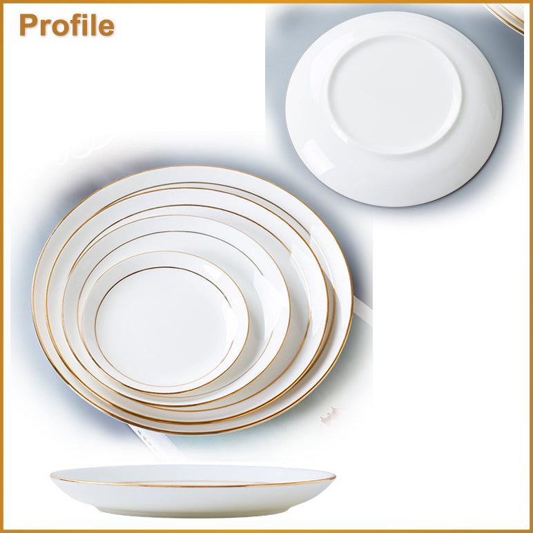 Bone China Dinnerware - Flat Plate with Gold Rim