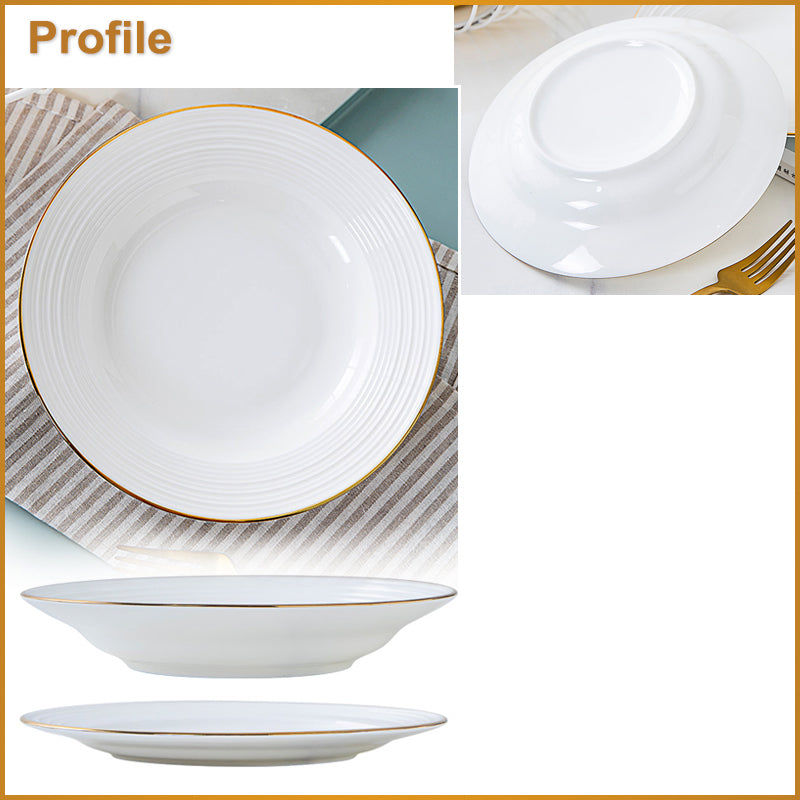 Bone China Round Plate - Front Ridges & Gold Rim