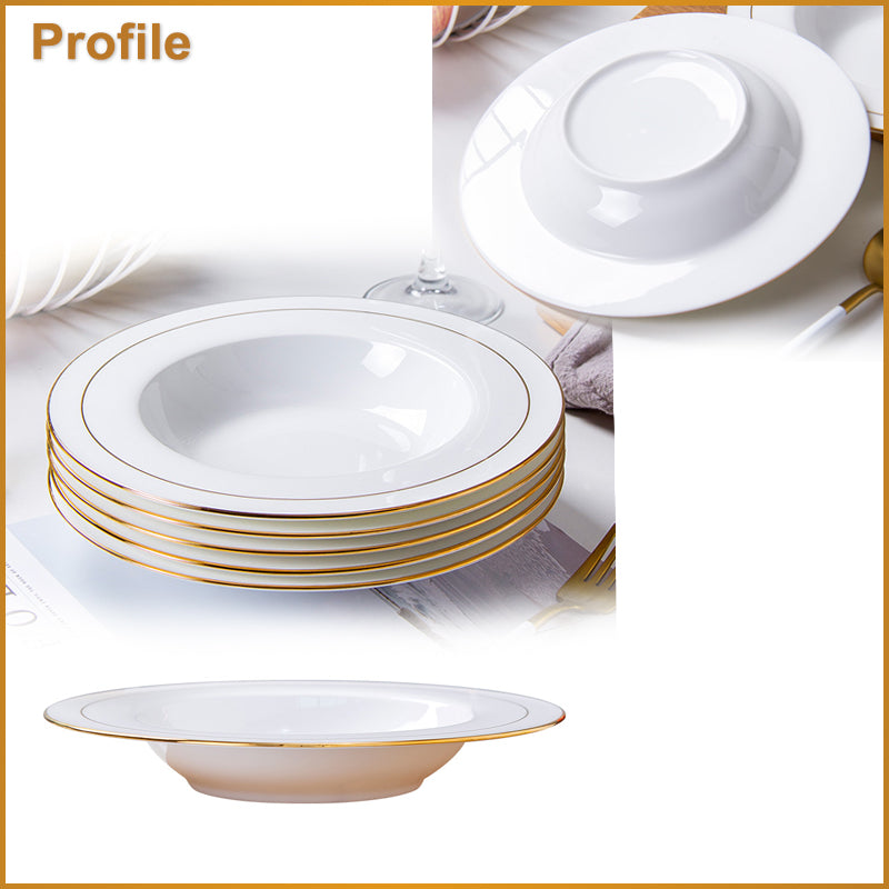 Bone China Dinnerware - Straw Hat Plate with Gold Rim