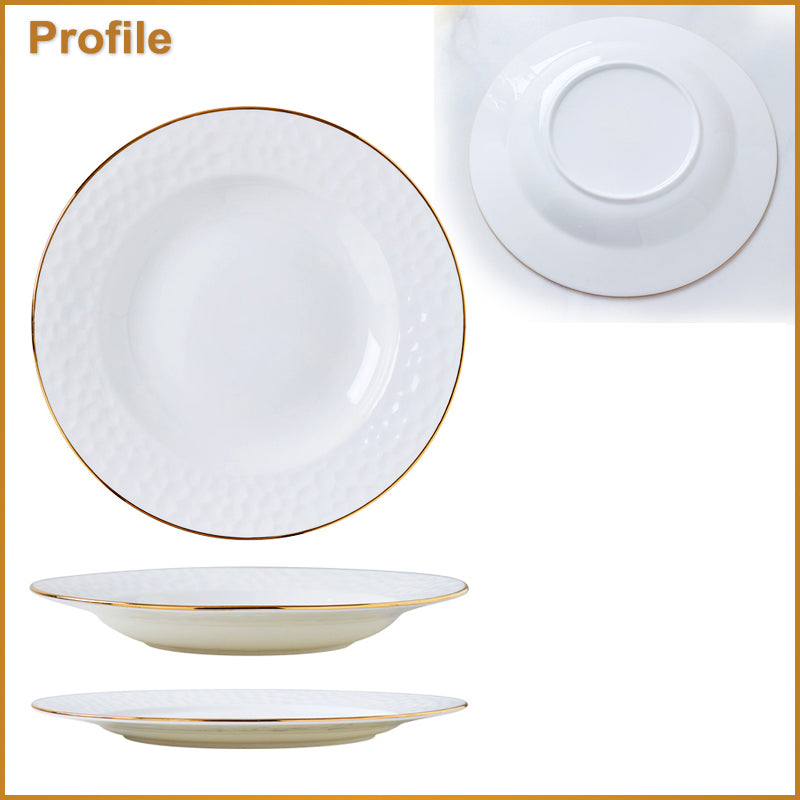 Bone China Round Plate - Golf Shaped Surface & Gold Rim