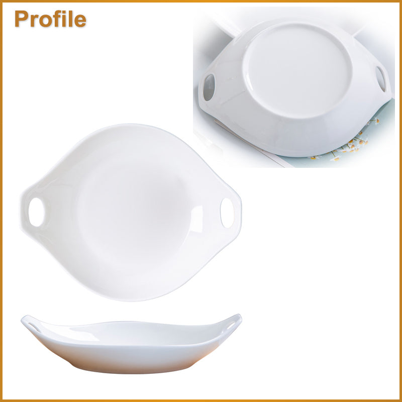 Bone China Deep Plate with Ears - in Creamy White