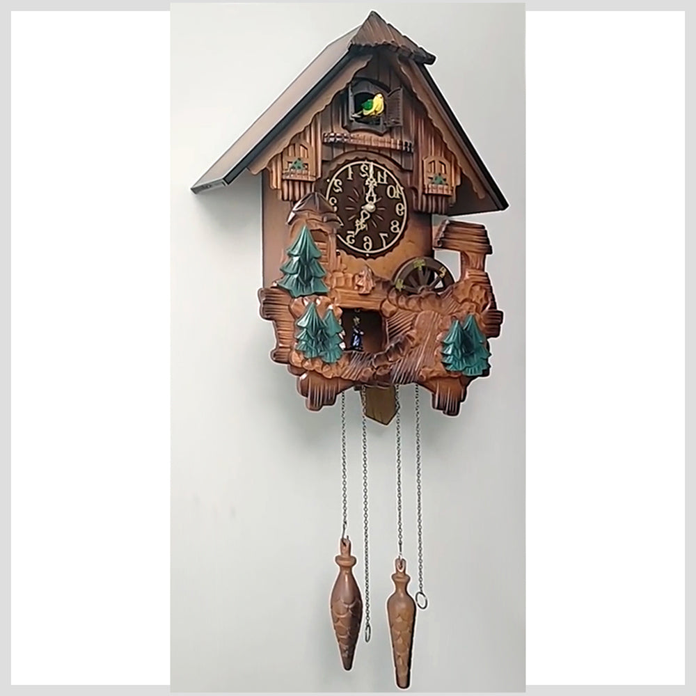 33" Hand Carved Wooden Cuckoo Clock - Chirping Bird & Dance in Music