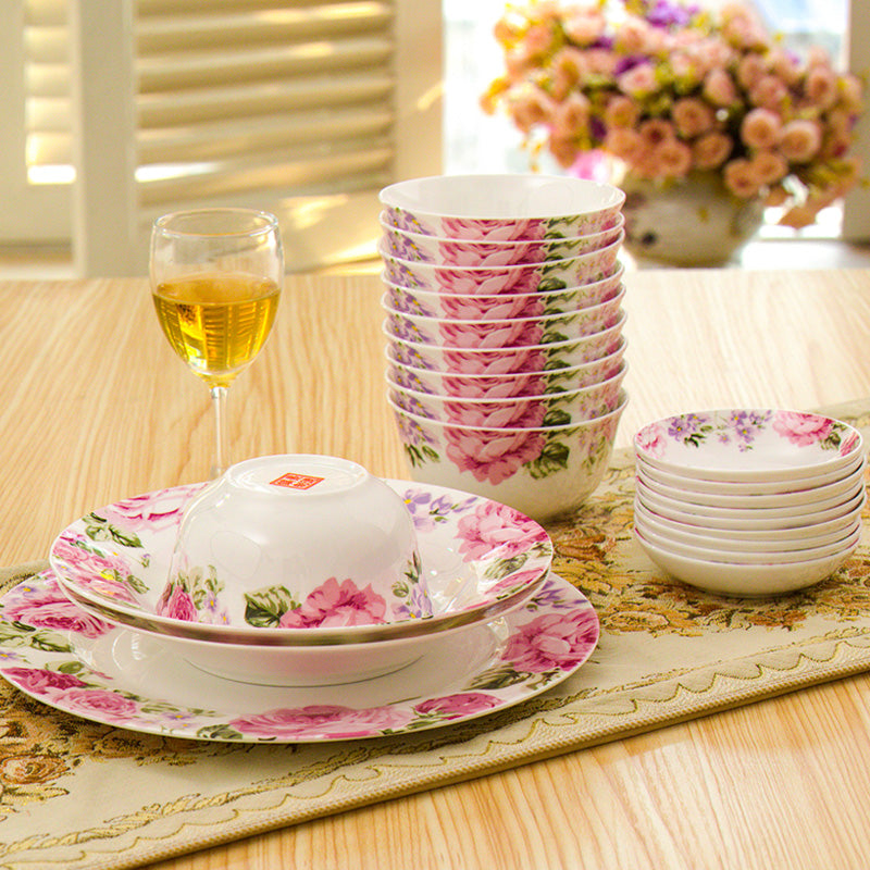 Bone China Dinnerware Set - Floral Motif in Pink & Purple