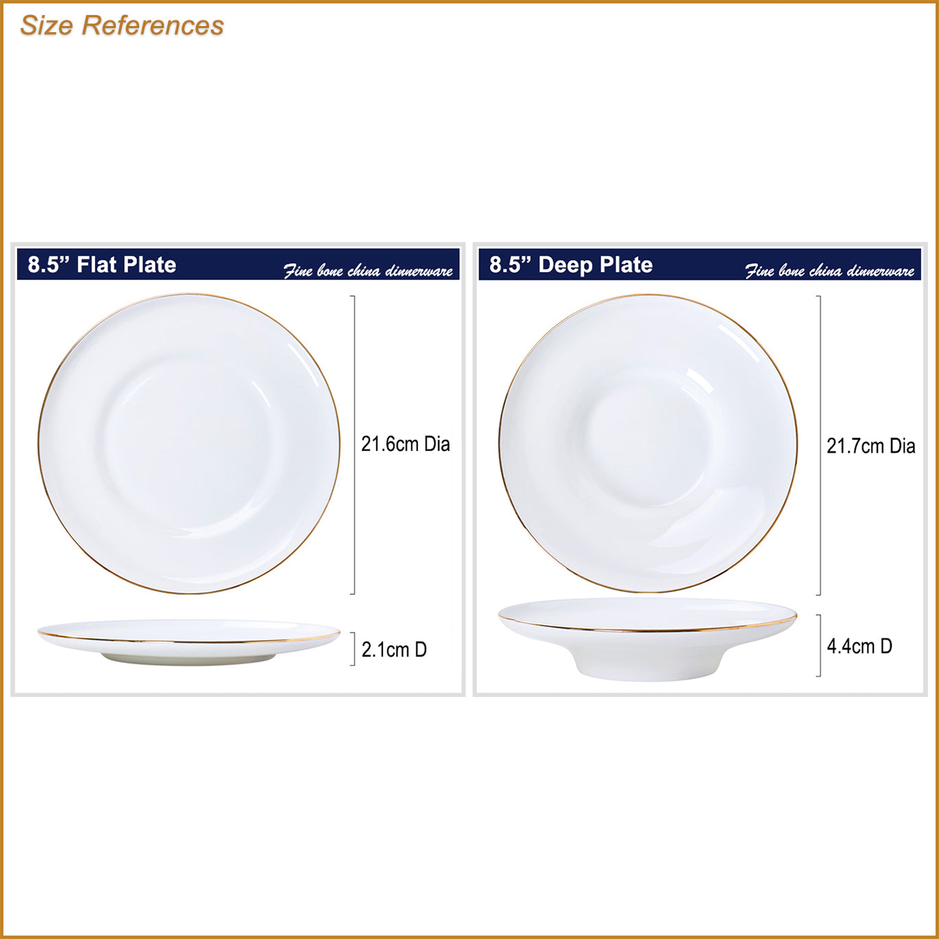 Bone China Dinnerware - Concave Plate with Gold Rim