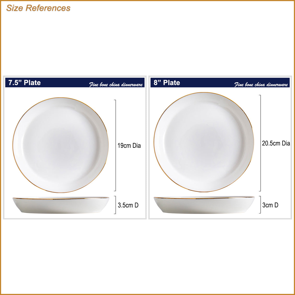 Bone China Round Plate - Horizontal Ridges & Gold Rim