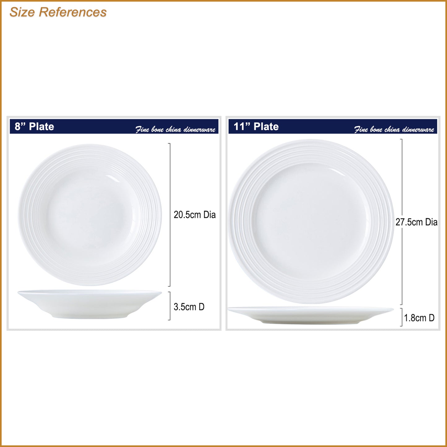 Bone China Round Plate - with Front Ridges