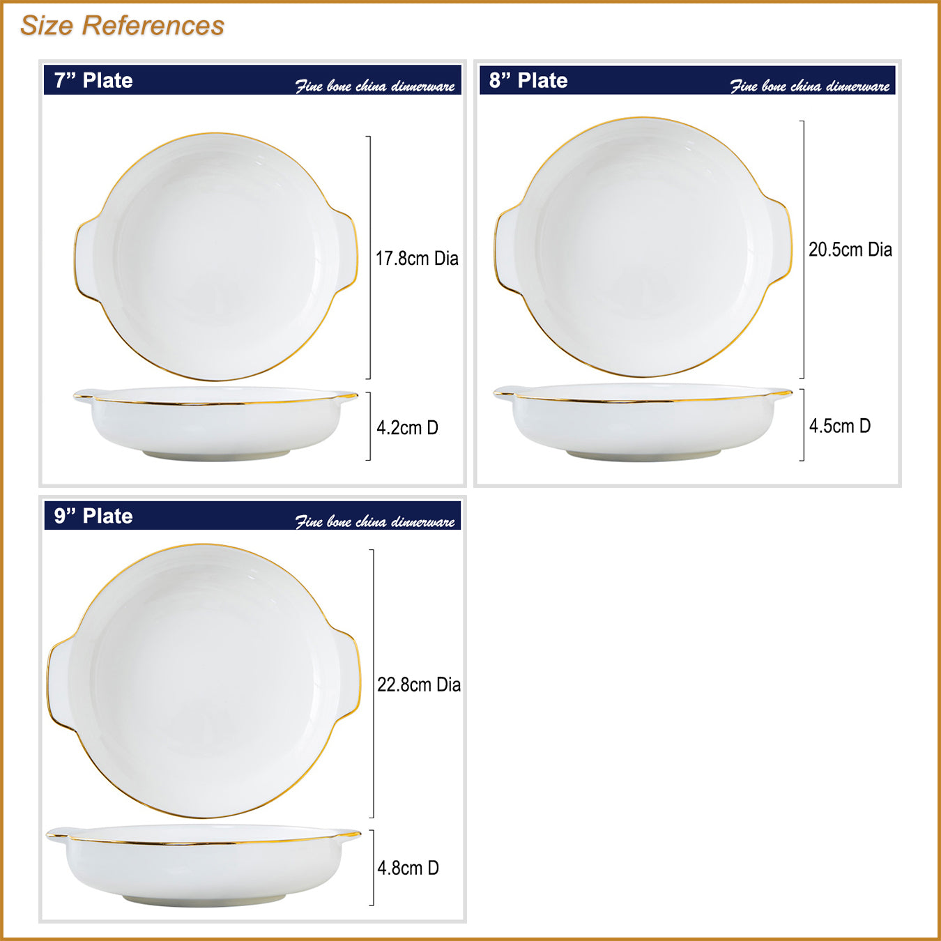 Bone China Dinnerware - Earred Dish with Gold Rim