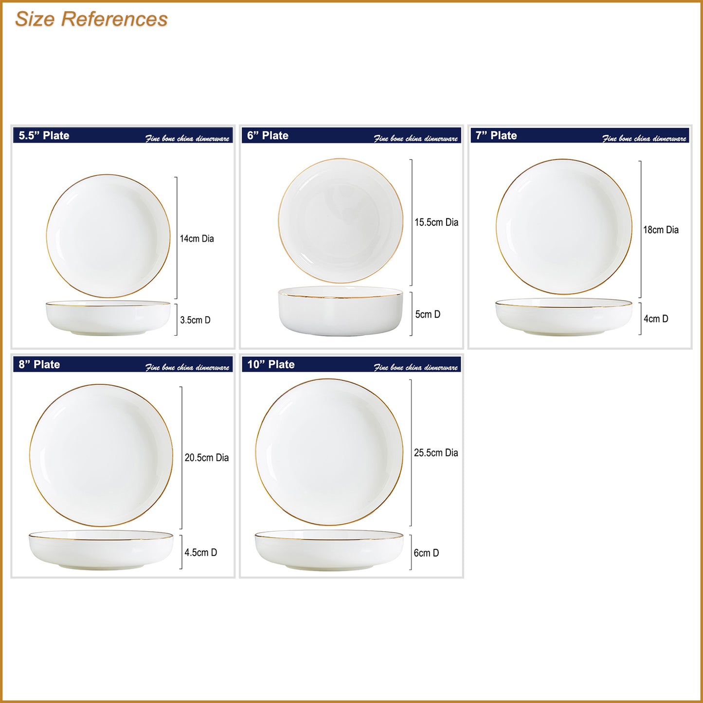 Bone China Salad Plate - White with Gold Rim