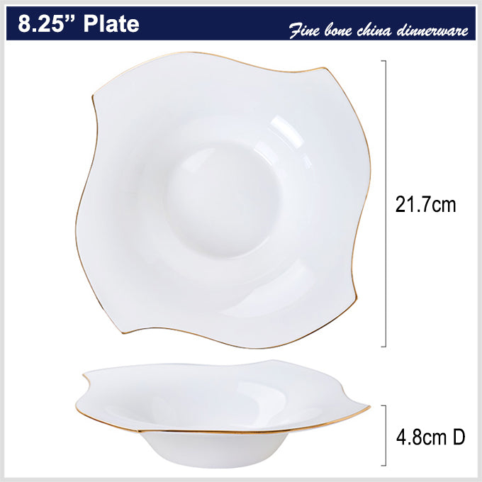 Bone China Deep Plate - Pinwheel Shaped with Concave Circle