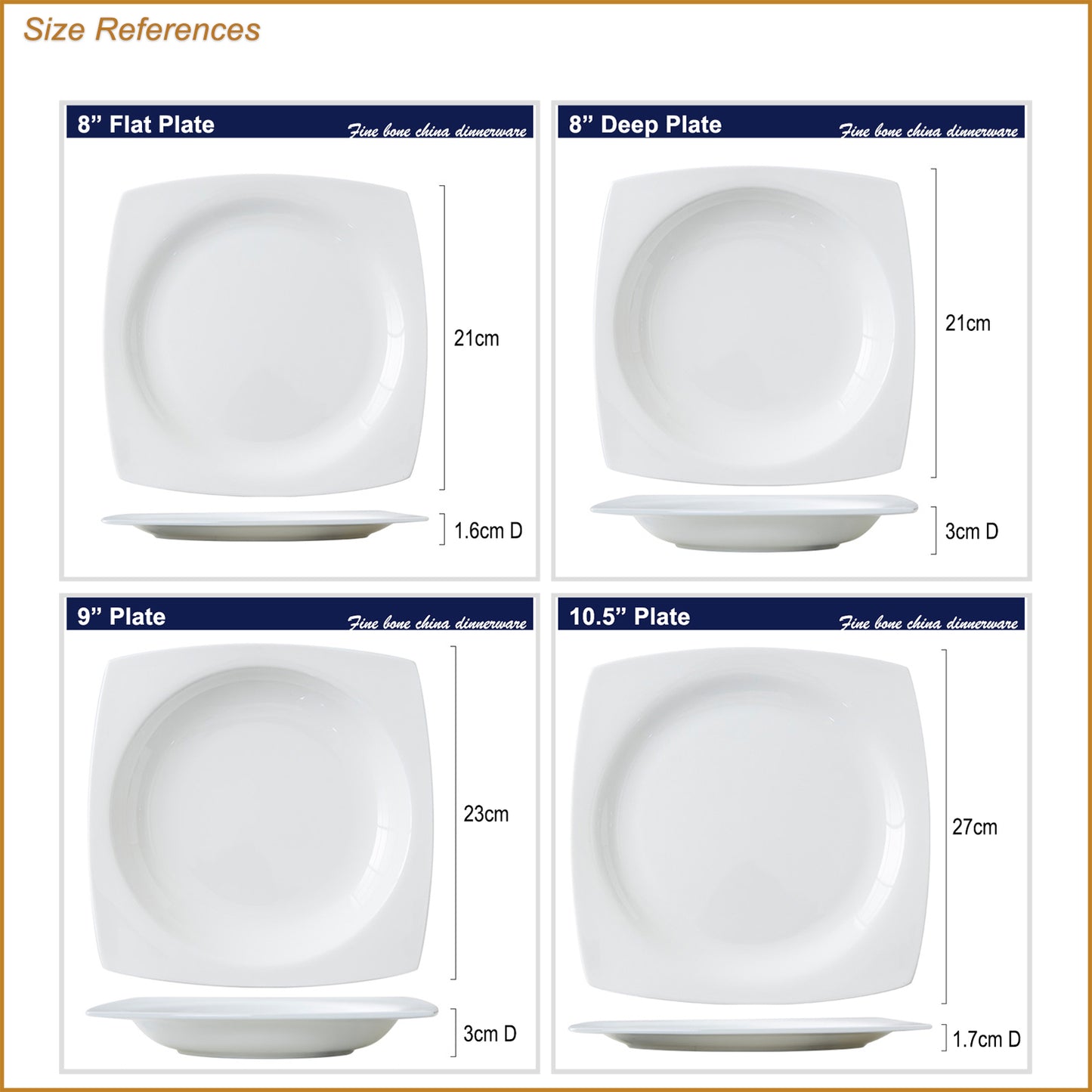 Bone China Dinnerware - Square Plate & Concave Circle