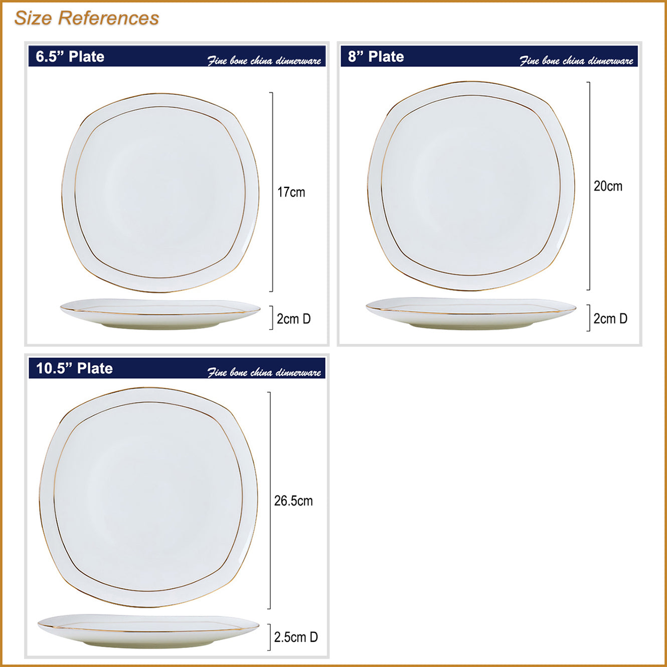 Bone China Flat Plate - Square with Curved Edge