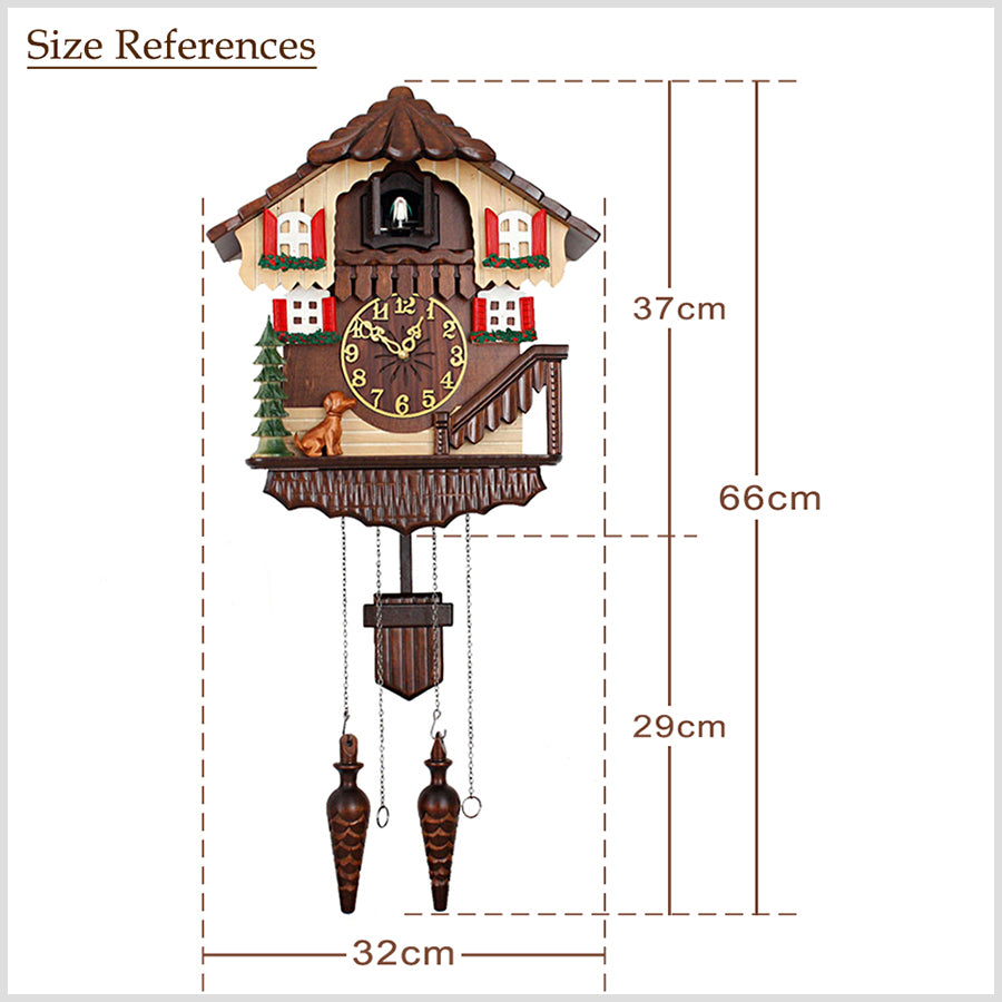 26" Handcrafted Wooden Cuckoo Clock - Bird Chirping on Hour