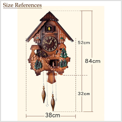 33" Hand Carved Wooden Cuckoo Clock - Chirping Bird & Dance in Music