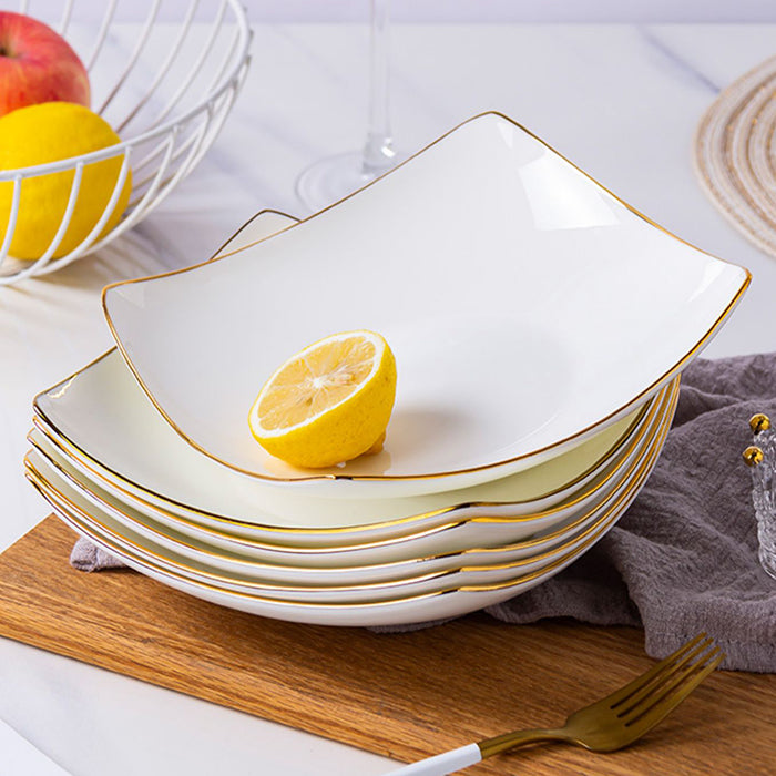 Bone China Square Plate - Curved Edge with Upward Angles