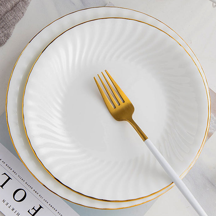 Bone China Round Plate - Ribbed Front Edge & Gold Rim