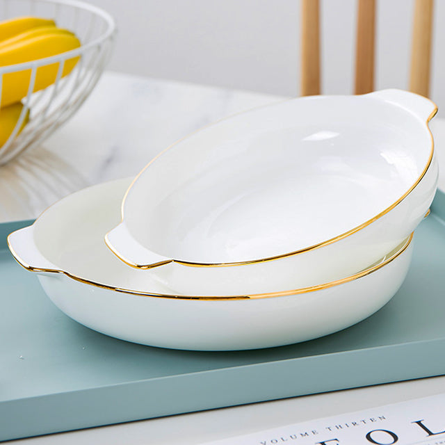 Bone China Dinnerware - Earred Dish with Gold Rim