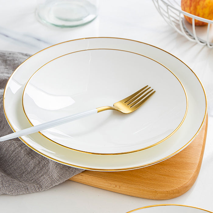 Bone China Dinnerware - Deep Plate with Gold Rim