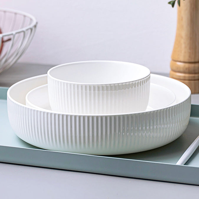 Bone China Dinnerware - Ribbed Plate in Creamy White