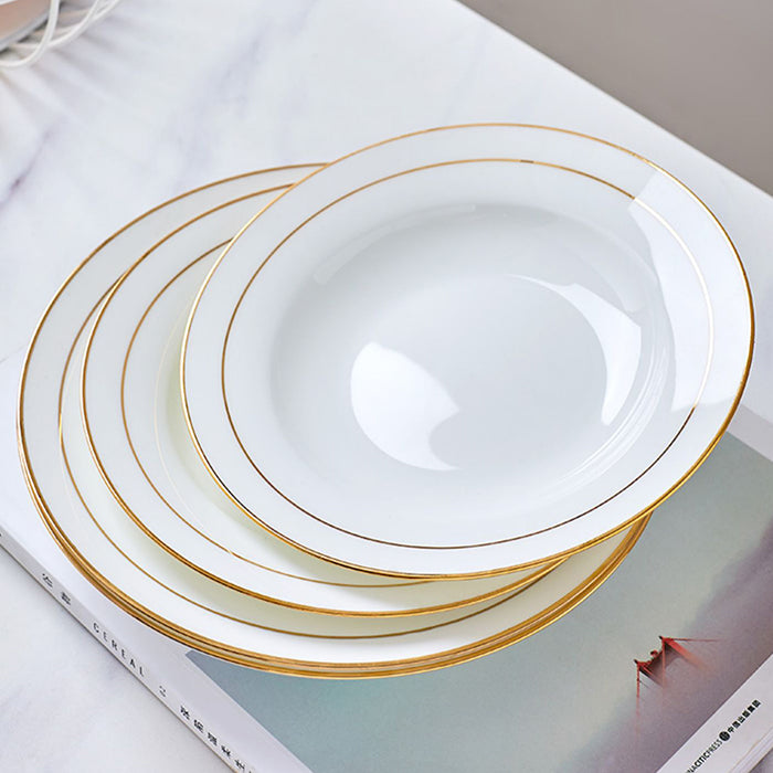 Bone China Soup Plate - White with Gold Rim