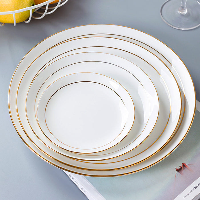 Bone China Dinnerware - Flat Plate with Gold Rim