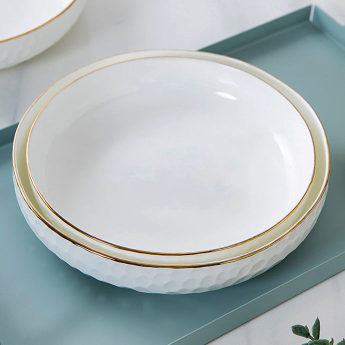 Bone China Round Plate - Golf Shaped Surface & Gold Rim