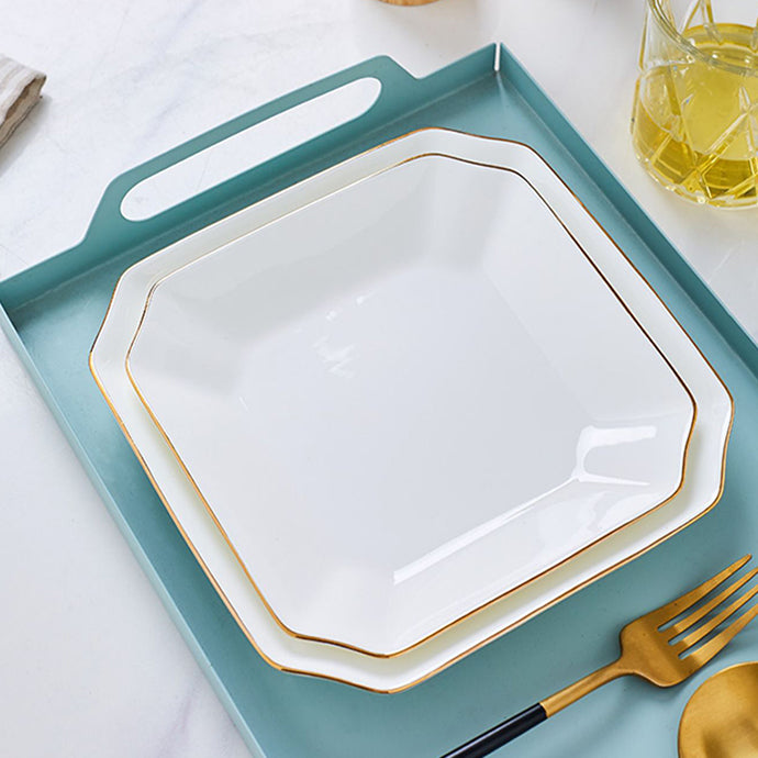 Bone China Dinnerware - Octagon Plate with Gold Rim