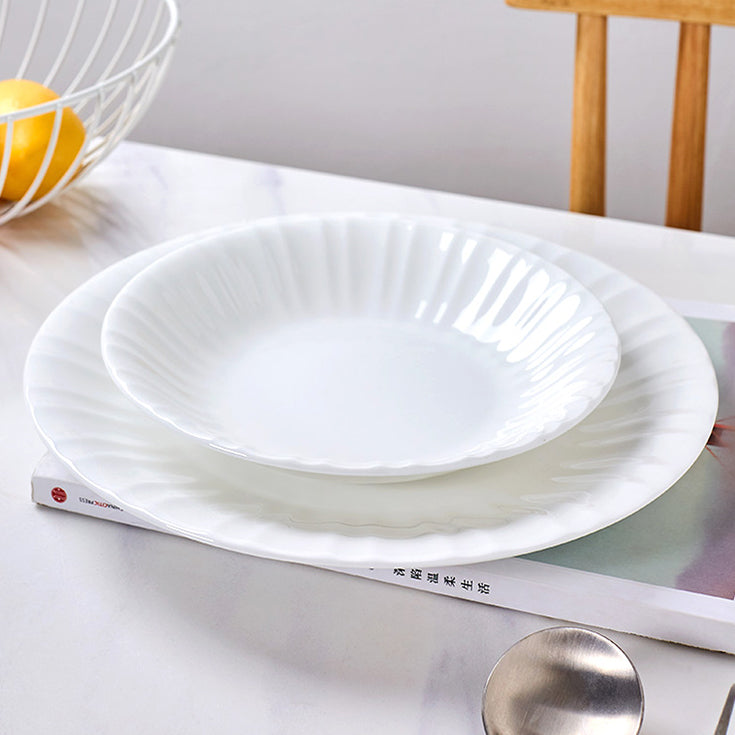 Bone China Round Plate - with Ribbed Front Edge