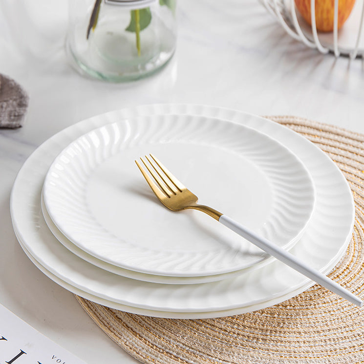 Bone China Dinner Plate - with Ribbed Front Edge