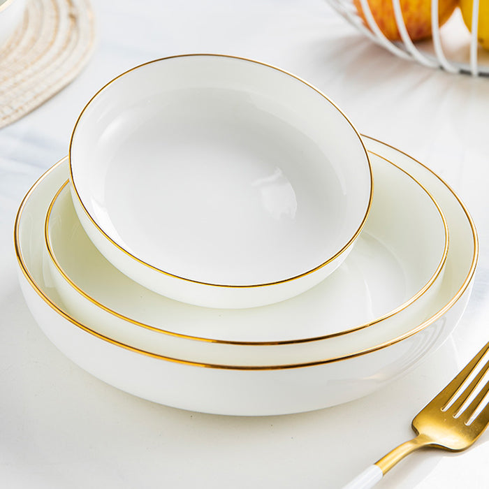 Bone China Salad Plate - White with Gold Rim