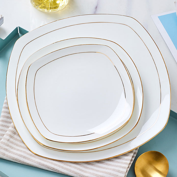 Bone China Flat Plate - Square with Curved Edge