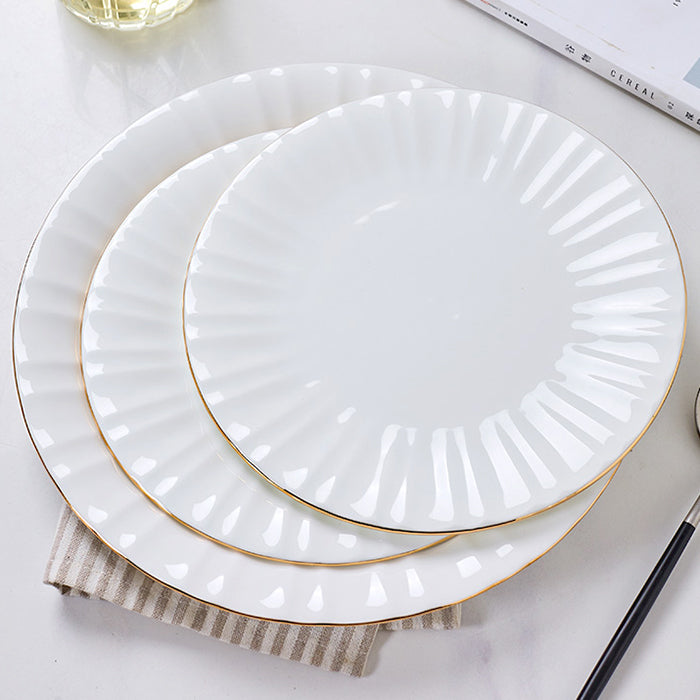 Bone China Round Plate - Ribbed Front Edge & Gold Rim