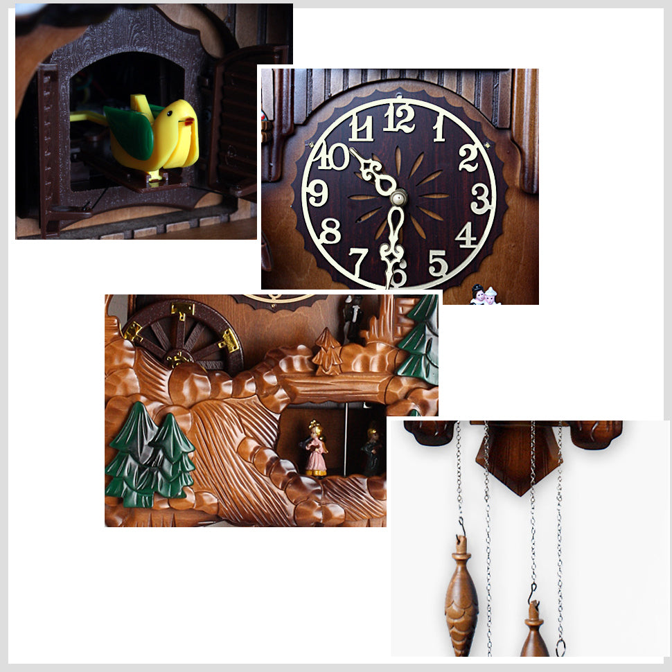 33" Hand Carved Wooden Cuckoo Clock - Chirping Bird & Dance in Music