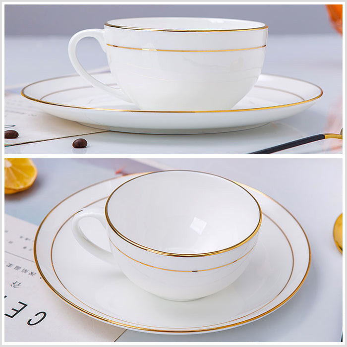 Bone China Breakfast Bowl W/ Handle - Gold Rimmed