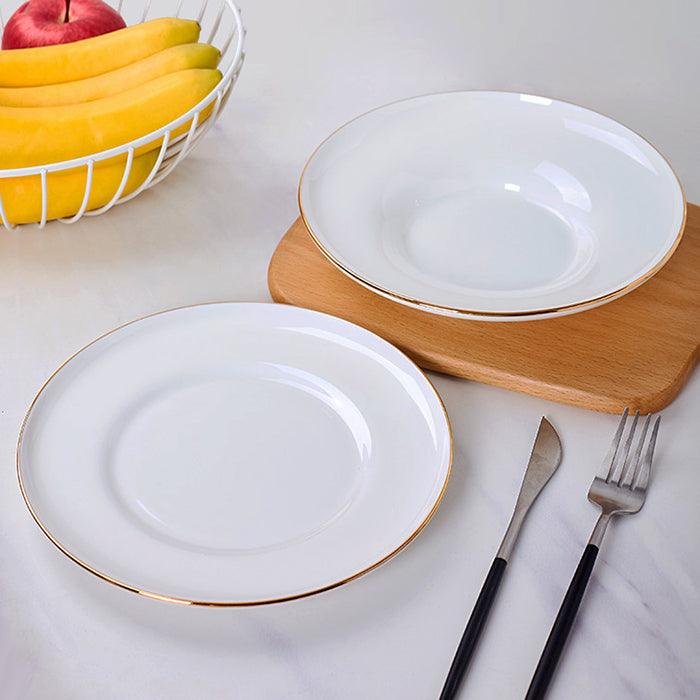 Bone China Dinnerware - Concave Plate with Gold Rim