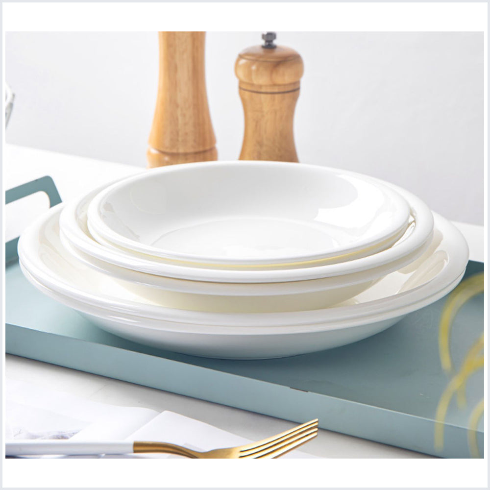 Bone China Dinnerware - Round Plate with Curved Rim