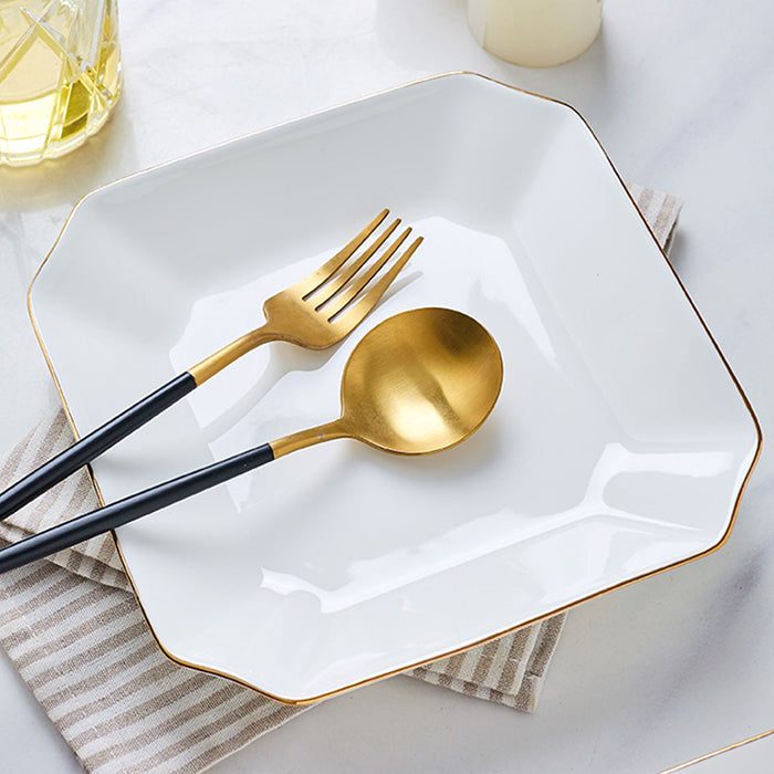 Bone China Dinnerware - Octagon Plate with Gold Rim