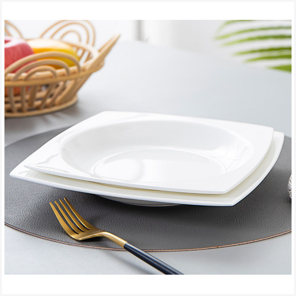 Bone China Dinnerware - Square Plate & Concave Circle