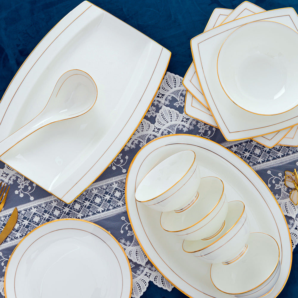 Bone China Dinnerware Set - Handcrafted Gold Inlay