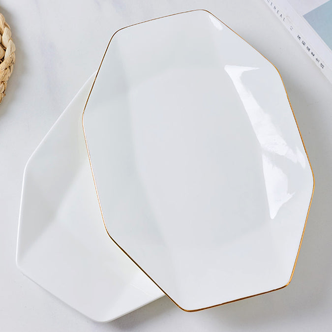 Bone China Dinnerware -Octagon Fish Platter with Gold Rim