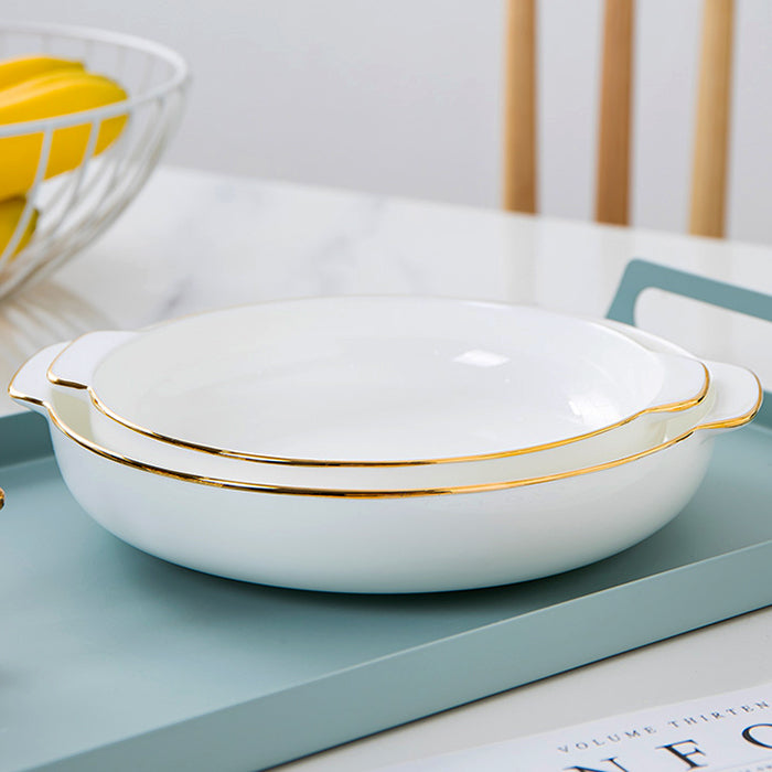 Bone China Dinnerware - Earred Dish with Gold Rim