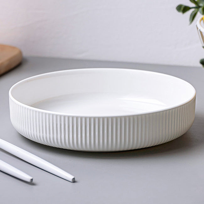 Bone China Dinnerware - Ribbed Plate in Creamy White